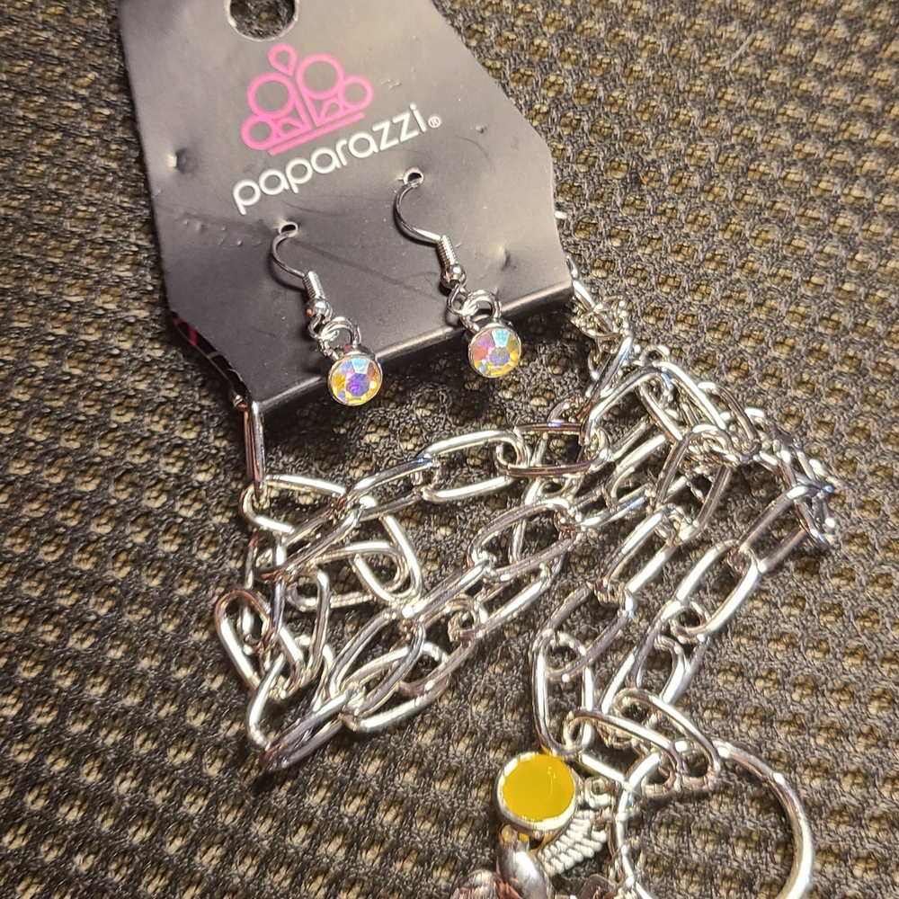 Paparazzi Silver Earrings with Yellow Accents